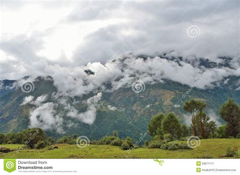 Nepal Himalayas In Cloudy Weather Stock Image Image Of Land