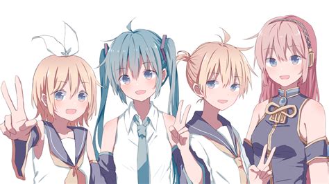 Blonde Hair Fang Group Hatsune Miku Headphones Kagamine Len Kagamine