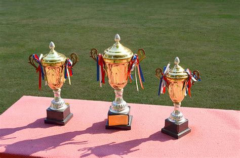Royalty Free Photo Three Gold Colored Trophies On Table Pickpik