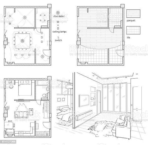 Set Of Drawings Interior Design Stock Illustration Download Image Now