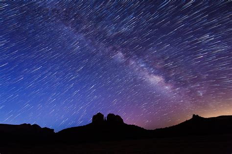 The Milky Way And Star Trails Over Cathedral Rocks After Dark Sedona