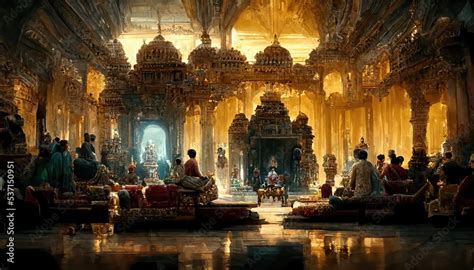Ai Generated Image Depicting The Throne Room And Court Of An Ancient Indian King With Ministers