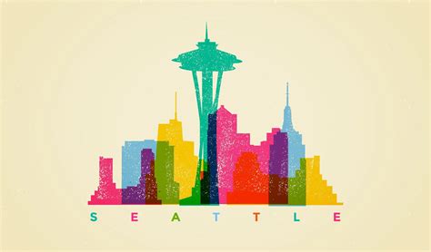 Seattle Skyline Vector Sticker Clipart Illustration O
