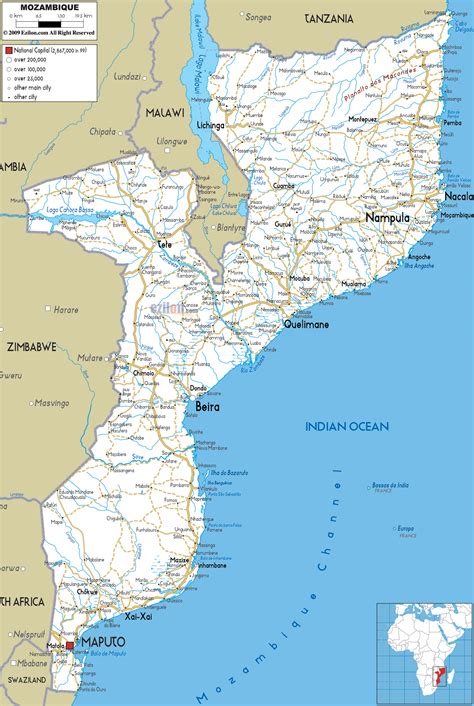 Large Road Map Of Mozambique With Cities And Airports Mozambique