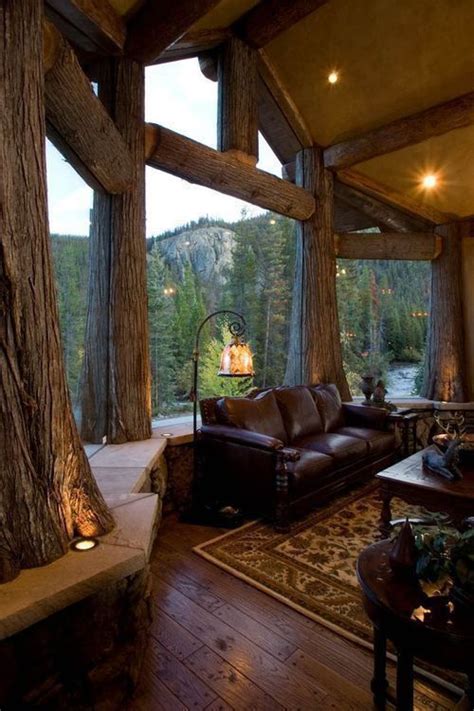 Rustic Cabin With Large Windows 500 X 750 Log Homes