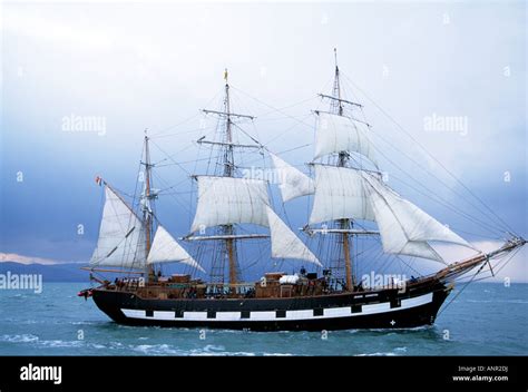 19th Century Irish Replica Wooden Ship Under Sail Leaving