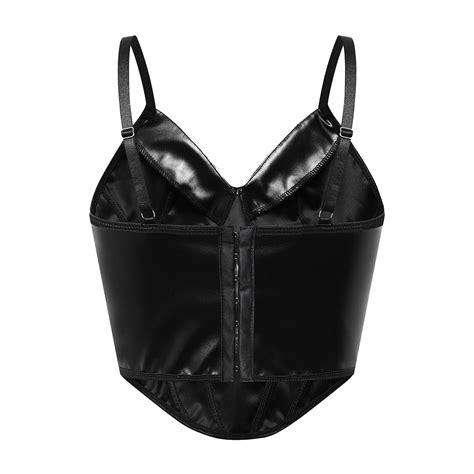 woman s pu leather bustier corset crop top gothic punk push up bralette tank top ebay
