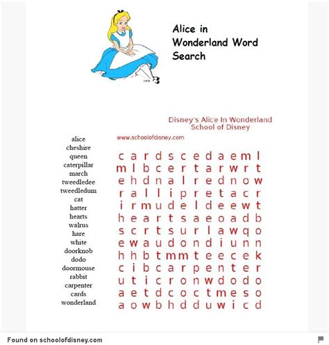 Wonderland Crafts Word Search