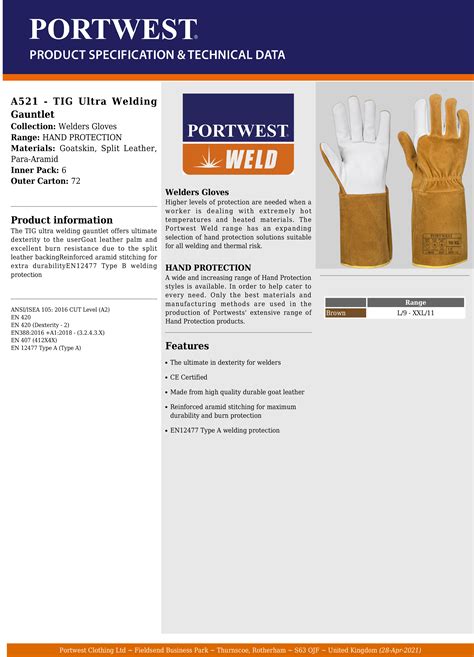 Portwest A Tig Ultra Welding Glove Gauntlet