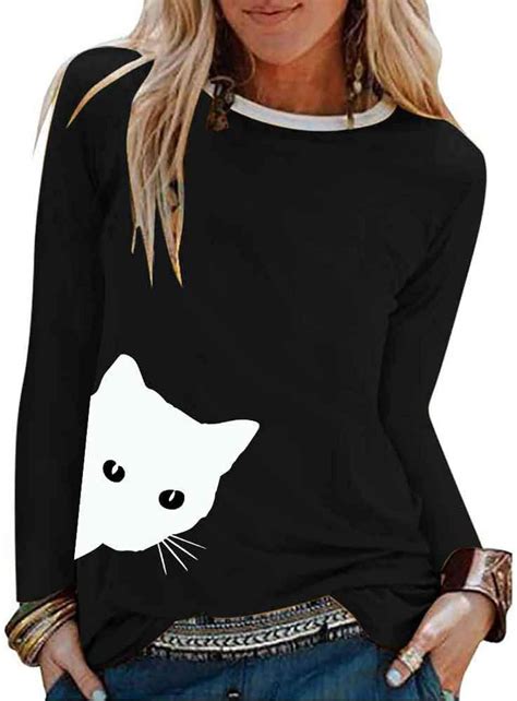 Ladies Side Cat Long Sleeve T Shirt Women Uk Clothing