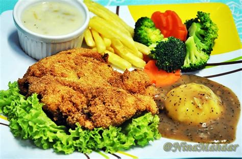 Chicken chop (kentang , sos black pepper, mayo). Nina Mahdar: CHICKEN CHOP & SOS BLACK PEPPER