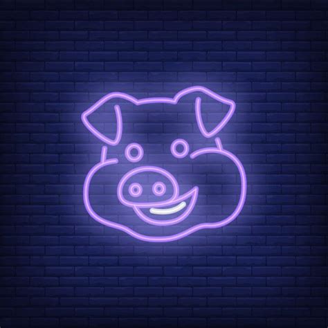 Download Smiling Pig Cartoon Character Neon Sign Element Night Bright