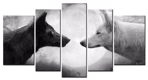 5 Panel Free Shipping Hd Print Painting Two Wolves Picture Abstract