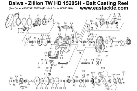 Daiwa Zillion TW HD 1520SH Bait Casting Reel Schematics And Parts