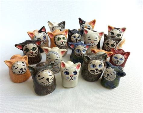 Three Ceramic Cat Miniatures Collectible Stoneware Kitties Etsy