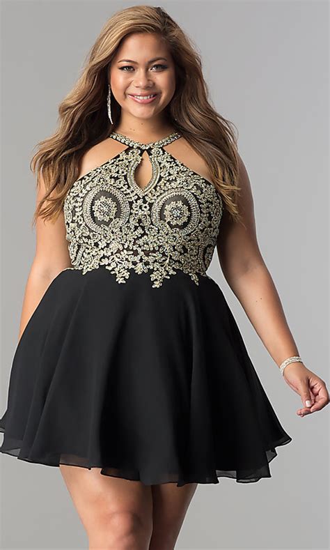 Short Plus Size Homecoming Dress With Beaded Lace Plus Size