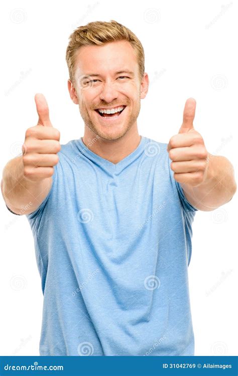 Happy Man Thumbs Up Sign Full Length Portrait On White Backgroun Royalty Free Stock Images