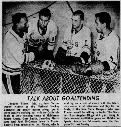 Jacques Plante Served As The Oakland Seals Goaltending Coach During A