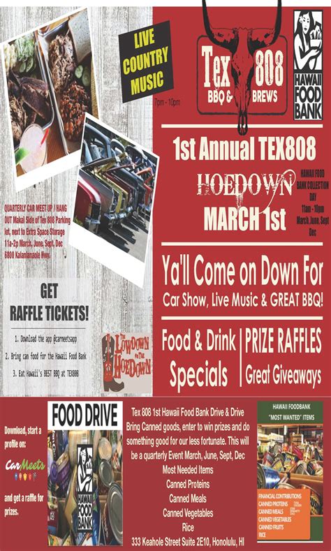The program's you offer are cruel to those in need and provide thousands with a hot meal on a daily basis. 1st Annual Tex808 Hoedown, Hawaii Food Bank Drive & Drive ...