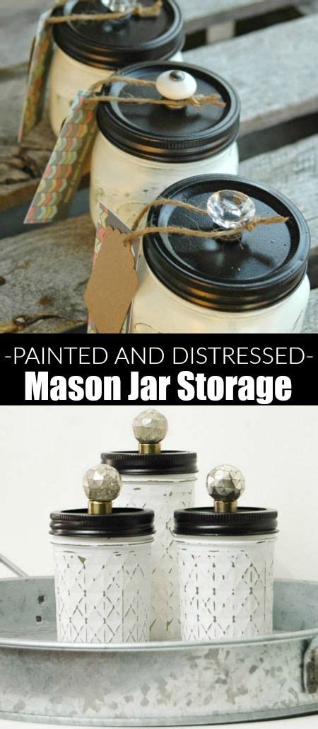 Mason Jars Are Sitting On Top Of A Metal Tray With Tags Attached To The