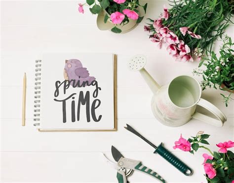Premium PSD Notepad Template For Spring With Flowers
