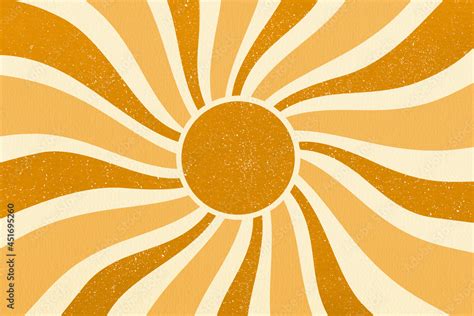 Retro Swirl Sun Groovy Banner Background Abstract Grunge Sunburst Ray