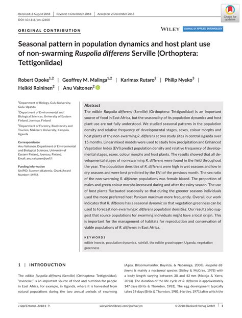 Pdf Seasonal Pattern In Population Dynamics And Host Plant Use Of Non