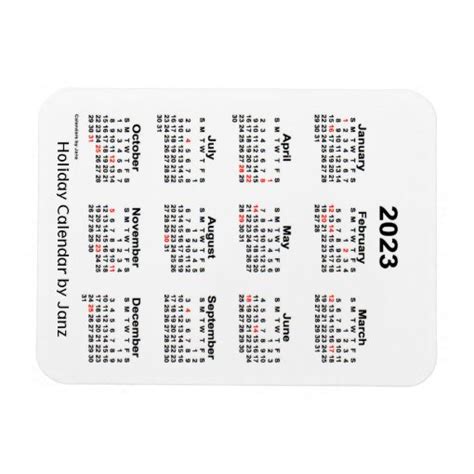 2023 White Holiday Calendar By Janz Magnet Zazzle
