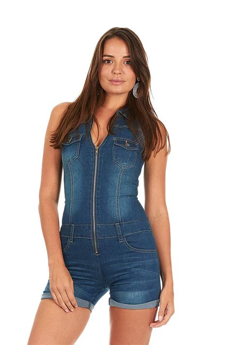 Cover Girl Denim Romper Jeans Shorts Zip Sleeveless Cute Sexy 3 Colors