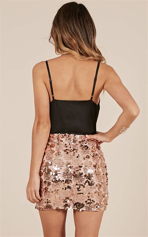 Never Boring Skirt In Rose Gold Sequin Showpo Usa