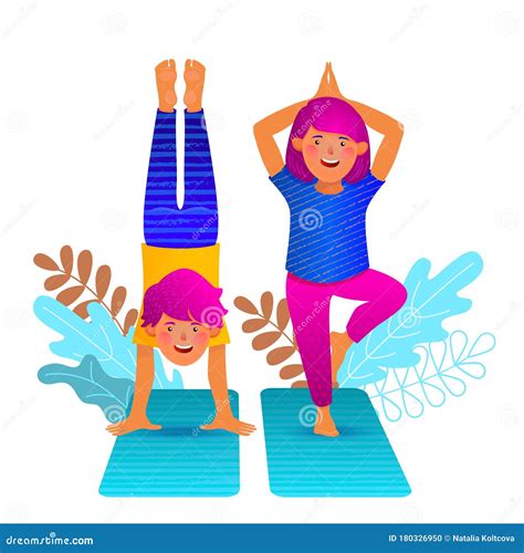 Yoga Colorful Cartoon Characters People Doing Yoga Exercises Can Be