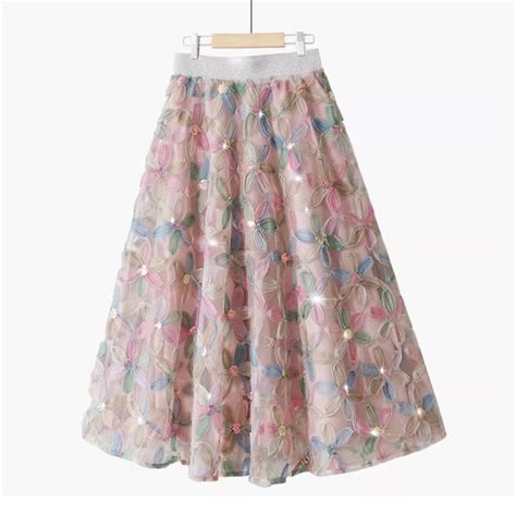 Tigena Aesthetic Multicolour Floral Tulle Long Skirt For Women New
