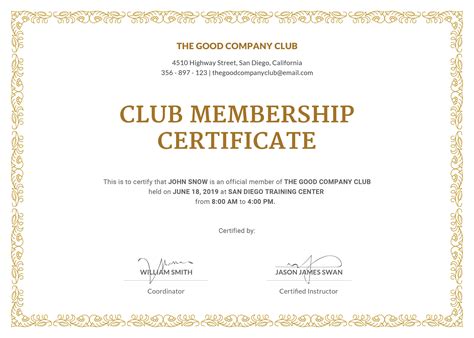 Free Club Membership Certificate Template In Adobe Photoshop