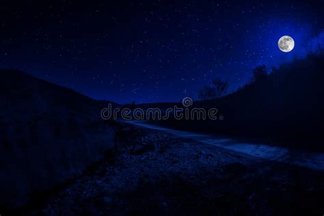 Mountain Road Through The Forest On A Full Moon Night Scenic Night