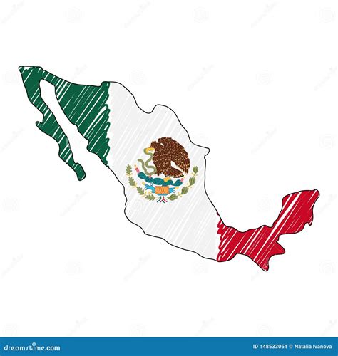 Mexico Map Hand Drawn Sketch Vector Concept Illustration Flag