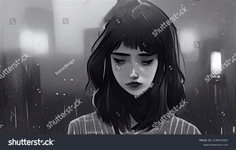 Triste Anime Llorando Dibujo De Una Ilustración De Stock 2196972867