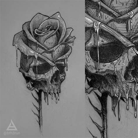 Skullrose Sketch By Bth3run Tatto Skull Skull Rose Tattoos Skull