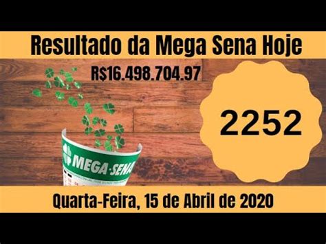 Confira os últimos resultados, sorteios, ganhadores e probabilidades da mega sena. Resultado da mega sena de hoje 15 04 20 quarta feira Concurso 2252 - YouTube