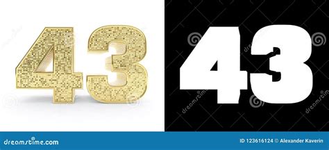 Golden Number Forty Three Number 43 On White Background With Drop