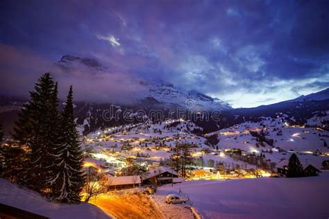 Scenic Mountain View Of Grindelwald Switzerland In Winter Stock Photo