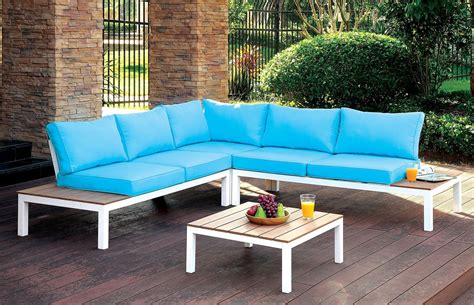 Winona Blue and White Patio Sectional With Ottoman from Furniture of