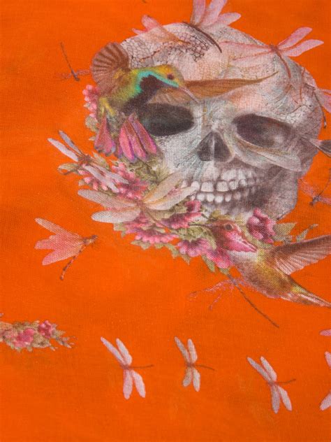 Alexander Mcqueen Dragonfly Bird Amp Skull Print Scarf In Orange Lyst