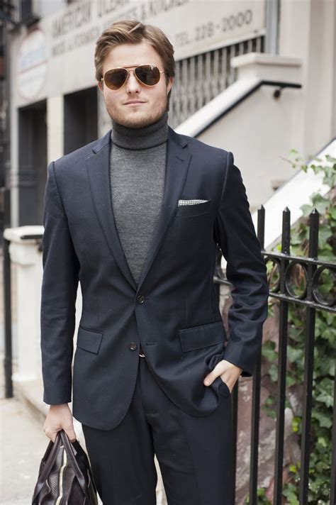 Grey Turtle Neck With A Navy Suit Fashion Suits Navy Suit