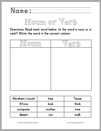 Identifying Nouns And Verbs Worksheet Pdf Askworksheet