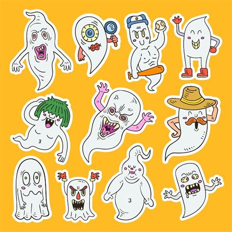Premium Vector Cute Ghost Sticker Collection