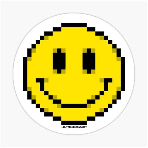Pixel Smiley Face Sticker For Sale By Glitterygrandpa Redbubble