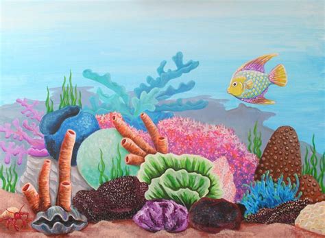 Coral reef with tropical fish live acrylic painting. Simple Coral Reef Painting | Art class | Pinterest | Coral ...