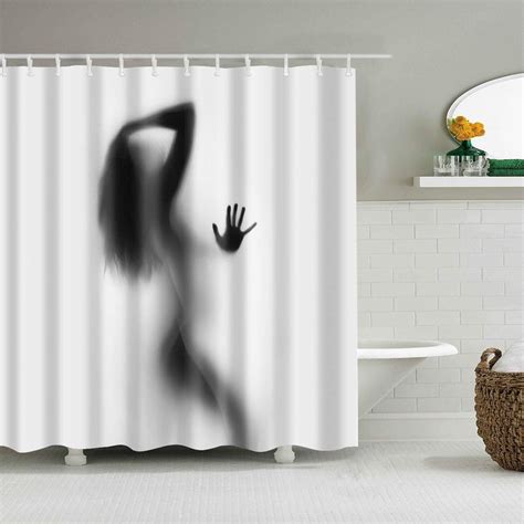 Women Naked Shadow Shower Curtain With Hooks Sexy Girl Portrait