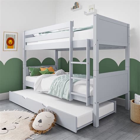 Grey Wooden Detachable Bunk Bed With Trundle Luca Furniture123