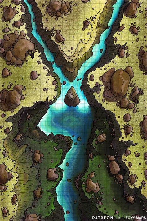 Twin Waterfall 40x60 Oc Battlemap Battlemaps Dungeon Maps